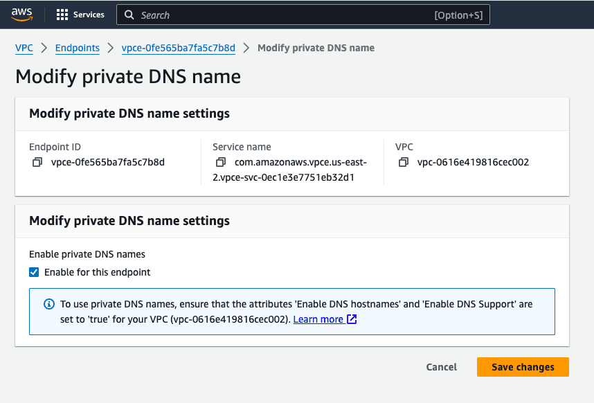 Enable private DNS