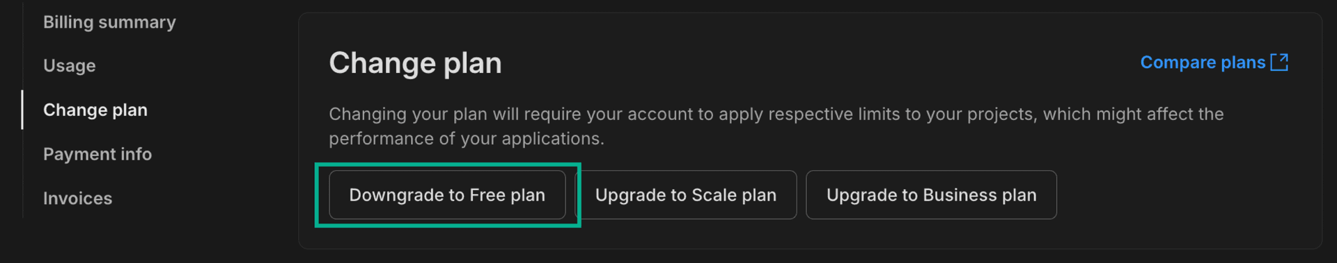downgrade to free plan